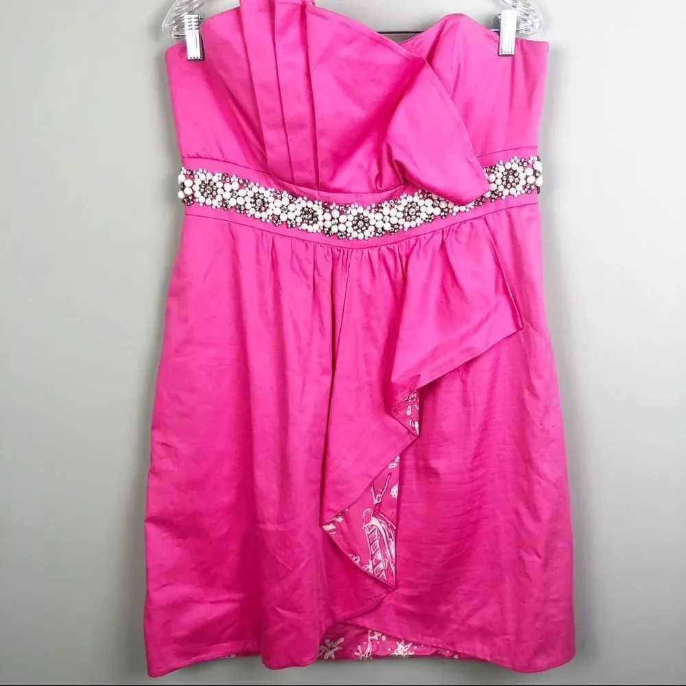 LILLY PULITZER | Crystal Dress in Hotty Pink Embellished Strapless Women’s 14 - Picture 2 of 12